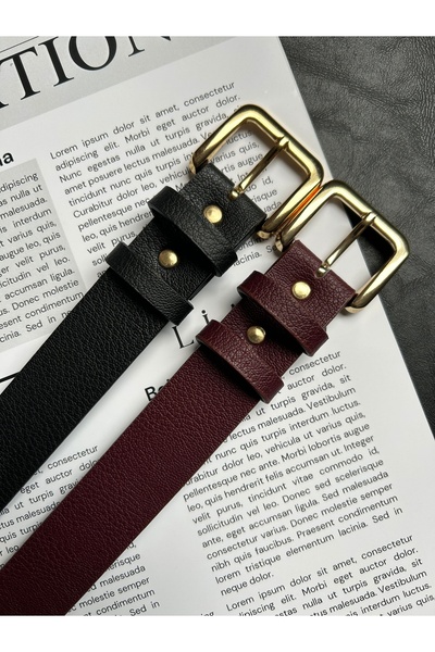 LİA KEMER Pachet de 2 curele cu cataramă aurie pentru femei, cu model dreptun...