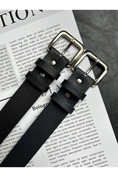 LİA KEMER Pachet de 2 curele cu cataramă argintie pentru femei, cu model drep...