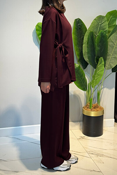 Lale Butik Lace Detail Tunic Trousers Set 2117 Claret Red