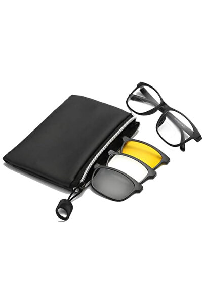 Genaric Polarized Mirror Night Vision Glasses 3 Magnetic Clip Black Sunglasses