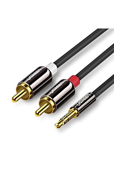 Ugreen AV116-10749B - كابل 3.5 مم ذكر إلى 2 RCA ذكر، 1 متر، أسود