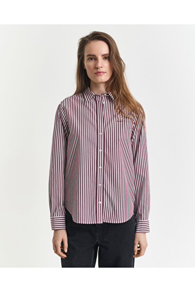 Gant Kadın Bordo Regular Fit Klasik Yaka Çizgili Gömlek