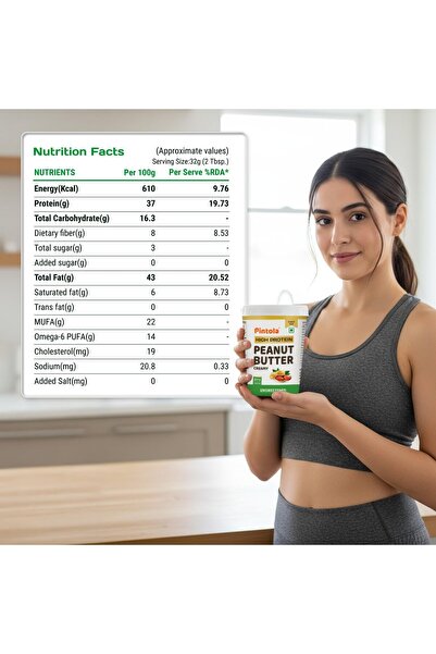 Pintola High Protein All Natural Creamy Unsweetened Peanut Butter 510g
