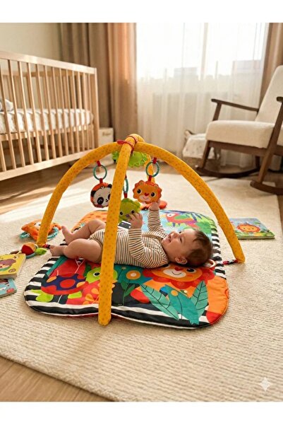BebeMango سجادة أنشطة للأطفال من جانجل بلاي، سجادة لعب مع ألعاب ووسادة