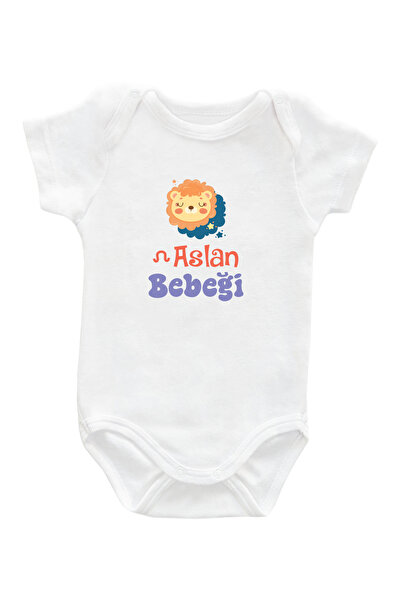 Aslan Bebeği Astroloji Temalı %100 Pamuk Unisex Çıtçıtlı Bebek Body