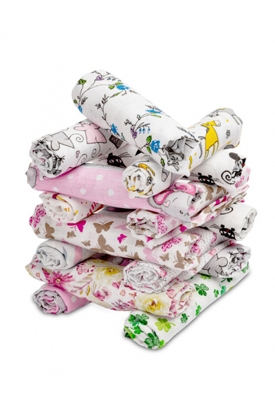 Sensillo Set 5 scutece tetra Girl 70x80 cm,din bumbac cu imprimeu colorat,abs...