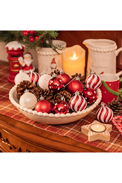 Generic Christmas Balls, Red and White Set of 35, 5CM. Traditional Ornaments for Christmas Decoration.