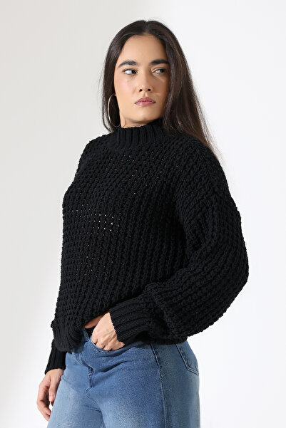 GND Women's Lace-Like Knit Turtleneck Design Sweater