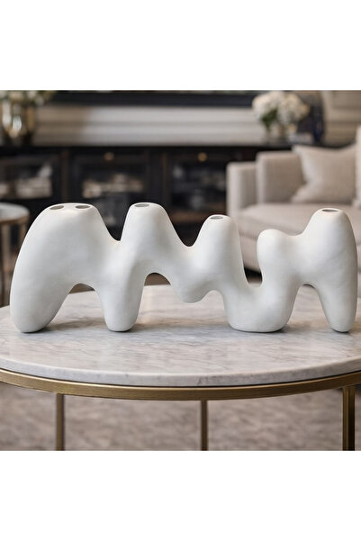 İSHTAR DEKOR DEKORATİF GEOMETRİK MODERN ŞAMDAN - BEYAZ