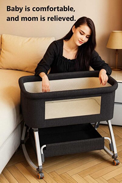 LULLS Next2Me Foldable Rocking Baby Cot with Adjustable Height, Reclining Position, Wheels, Bottom Storage Box and Mosquito Net
