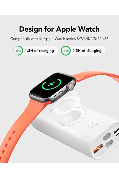 Veger 10000mAh 25W Magnetic 3-in-1 Power Bank for iPhone & Apple Watch (White)