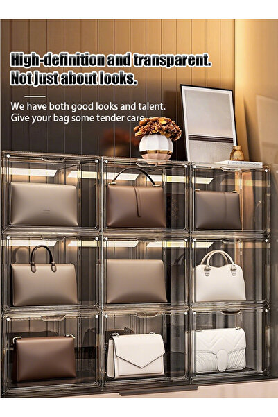 Generic Transparent storage box for shoes and bags - side-opening magnetic suction type simple plastic box