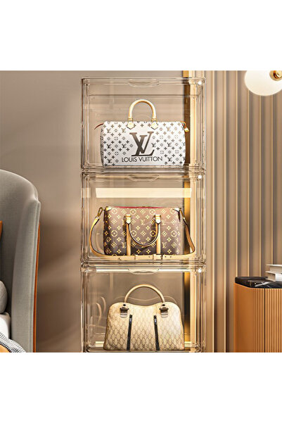 Generic Transparent storage box for shoes and bags - side-opening magnetic suction type simple plastic box