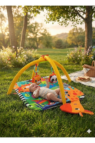 BebeMango Jungle Play Carpet Baby Activity Carpet Play Mat with Toys Cushion