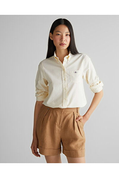 Gant Kadın Sarı Regular Fit Düğmeli Yaka Çizgili Gömlek