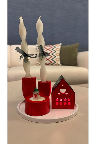 HomeAlışveriş Christmas Candle Set with Tray