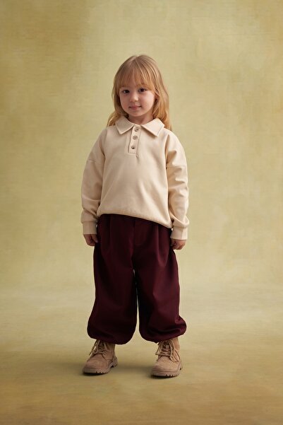 EBU Prive سترة للأطفال من الجنسين بياقة إنترلوك باللون البيج