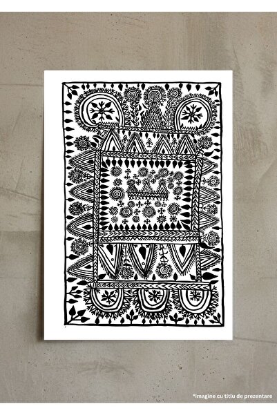 VreauPoster Poster A4 Tablou Decorativ Tribal Etnic, Pictură Abstractă Alb-Ne...