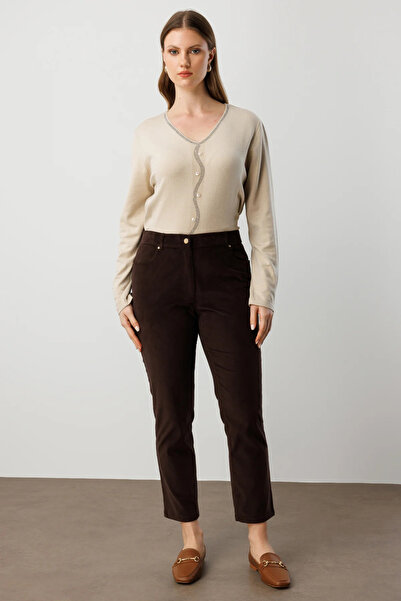 Ekol Narrow Leg Velvet Trousers-1051