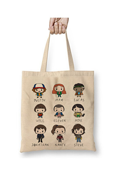 Toyaso Stranger Things Team White Cloth Bag Long Handle Shopping Bag Beach Bag