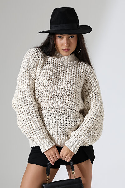 GND Women's Lace-Like Knit Turtleneck Design Sweater