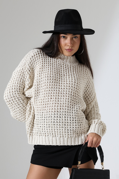 GND Women's Lace-Like Knit Turtleneck Design Sweater