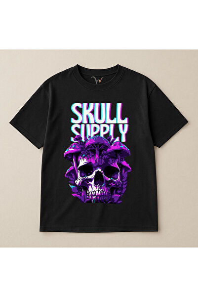 WİDİ Grafică digitală Psychedelic Skull Supply cu imprimeu bumbac 100% supradimensionat guler rotund Unisex tricou