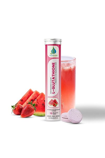 Vedapure أقراص فوارة من الجلوتاثيون مع فيتامين سي و هـ - 15 قرصًا بنكهة البطيخ والفراولة