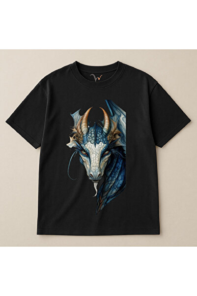 WİDİ Grafică mitologică a dragonului albastru cu imprimeu bumbac 100% supradi...