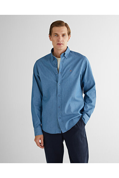 Gant Erkek Mavi Regular Fit Düğmeli Yaka Gömlek