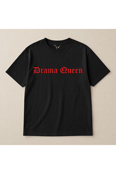 WİDİ تي شيرت دراما كوين مكتوب عليه 100% قطن قصة فضفاضة برقبة دائرية للجنسين