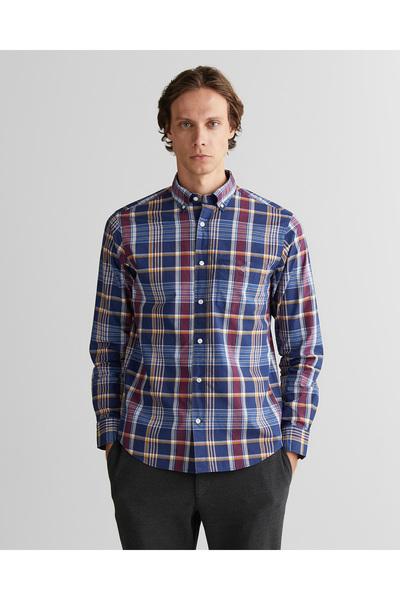 Gant Erkek Yeşil Regular Fit Düğmeli Yaka Çizgili Gömlek