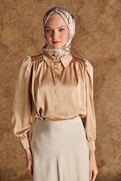 Setrms Büzgü Detaylı Saten Kısa Gömlek