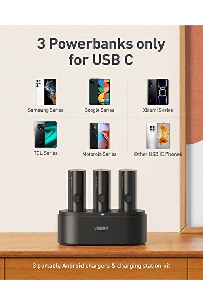 Veger Portable Charger for Android, 5000mAh 20W Fast Charging Mini Power Bank (3 Pack with Charging
