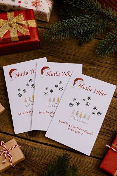 Emtory Home Noel Şapkalı Mutlu Yıllar Tebrik Kartı - Paketleme Kartı - Yılbaş...