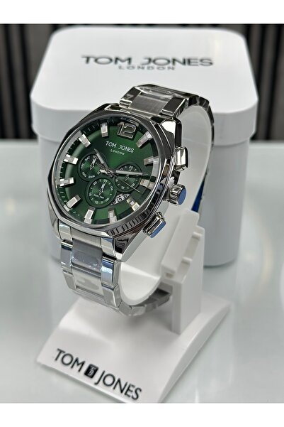 Tom Jones Köşeli Kasa Yeşil Kadran Çelik Kordon ERKEK KOL SAATİ