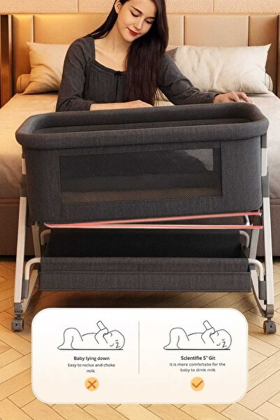 LULLS Next2Me Foldable Rocking Baby Cot with Adjustable Height, Reclining Position, Wheels, Bottom Storage Box and Mosquito Net