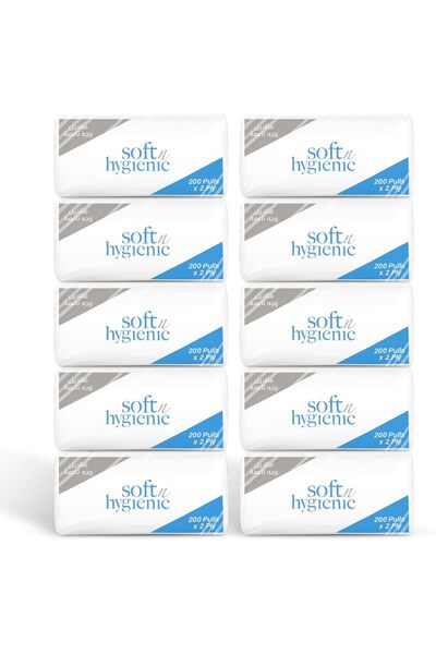SNH Packing Soft N Hygienic Fluffy Facial Tissue Pack of 10, 200 Sheets x 2 Ply, Total 2000 Sheets