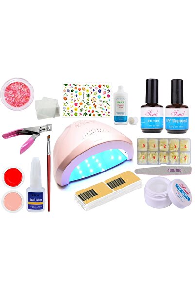 SELA Kit unghii false cu gel uv, nr.98, lampa led, Rose,