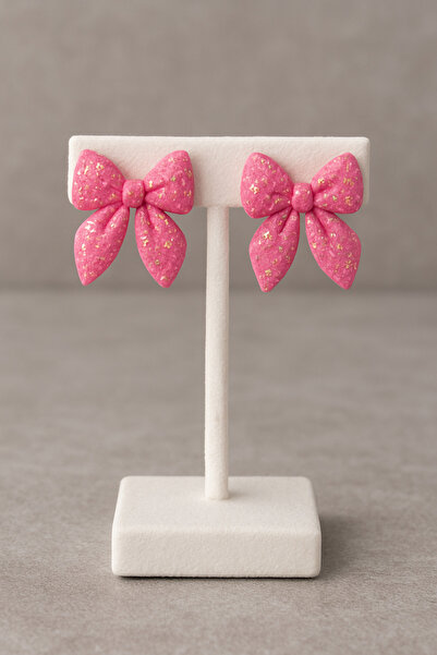 Lu Atelier Snow Glow Bow – Handmade White Glitter Bow Polymer Clay Earrings