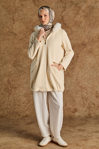 Setrms Suni Kürk Kapüşonlu Dokulu Kap