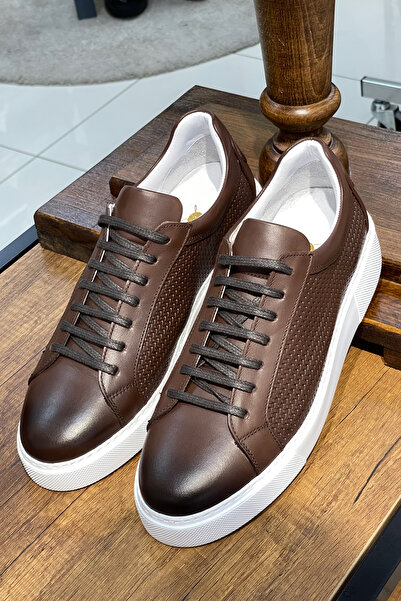 NAZEF Rubber Sole Lace-Up Genuine Leather Brown Casual Shoes