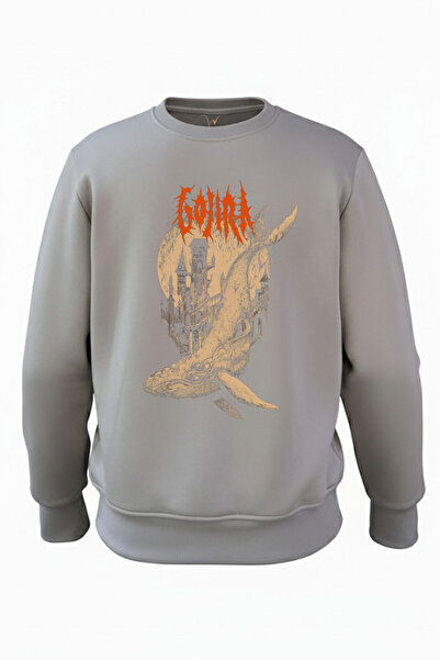 WİDİ Gojira Balıklar Köpek Balığı Music Printed 100% Cotton Regular Fit Crew Neck Fleece-Lined Sweatshirt