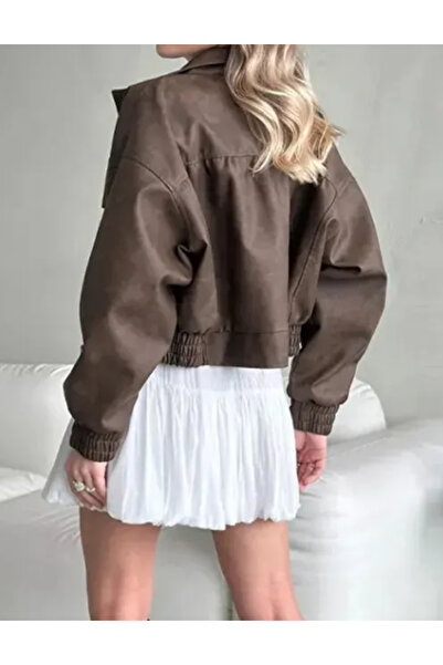 Sheya Shein Faux Leather Jacket, brown