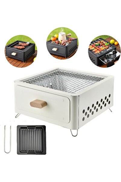 fulina شواية شاي صغيرة للشواء مع درج قابل للسحب، شواية سطح الطاولة للطهي والتخييم والنزهات، لون أبيض