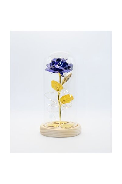 MyRavadino ™ Trandafir criogenat în cupolă de sticlă cu lumini LED, 22 cm, albastru cu auriu