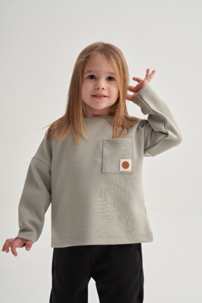 EBU Prive Унисекс детска суитшърт с джобове, сива