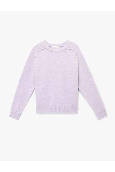 Koton Long Sleeve Crew Neck Basic Knit Sweater with Stitching Detail