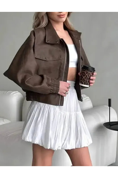 Sheya Shein Faux Leather Jacket, brown