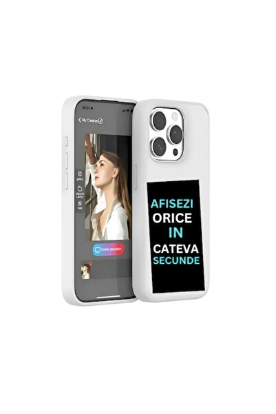 RAVADINO Carcasă din silicon Ravaldi pentru iPhone 15 cu ecran personalizabil E-Ink + sticlă protectoare, albă